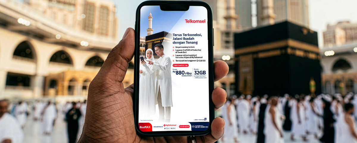 Telkomsel presents the RoaMAX Haji 2026 package to support digital connectivity for Indonesian Hajj pilgrims, offering 5G network access in Saudi Arabia, a GraPARI in Makkah, Telkomsel Hajj posts at 17 embarkation points, and free 24/7 customer service via Call Center, the Veronika Virtual Assistant, and the Haji Corner feature in MyTelkomsel.